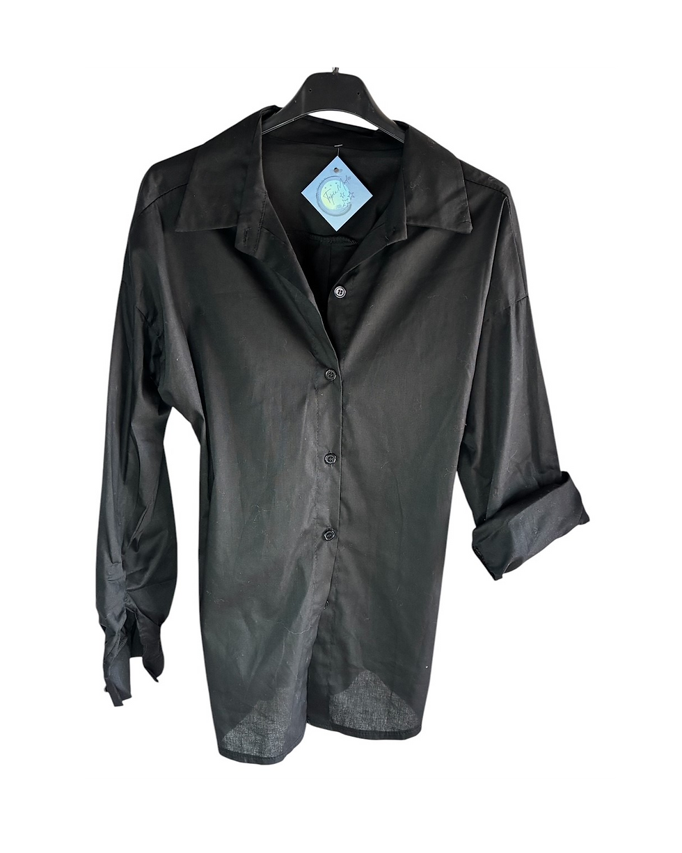 Camisa negra de manga larga, botones, TOPIXMODA