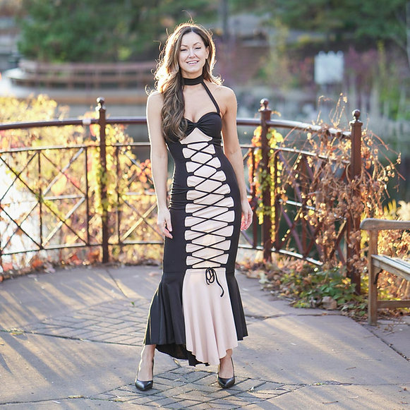 Mermaid in Bondage black and blush dress