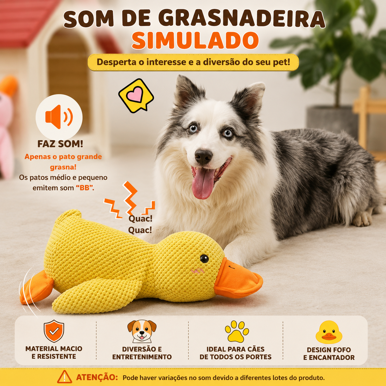 Brinquedo Patinho de Pelúcia com Som