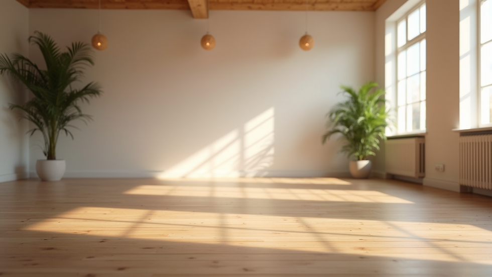 Eye-level view of a serene yoga studio space