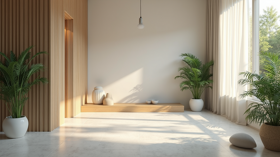 High angle view of a minimalist meditation space with plants
