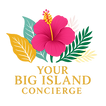 Your Big Island Concierge logo featuring a pink hibiscus flower with colorful tropical leaves