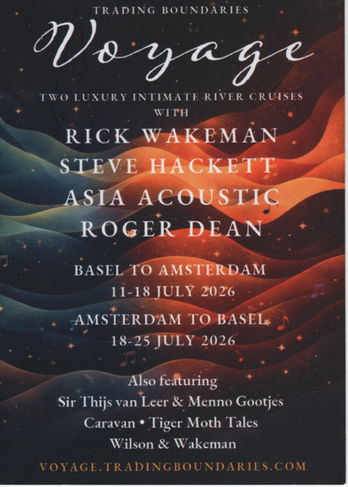 Voyage river cruises with Rick Wakeman, Steve Hackett. July 2026.