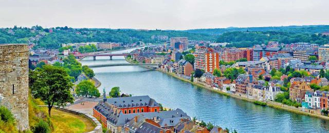 City and bridges along the River Rhine