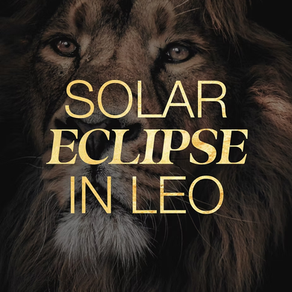 Close-up of a lion’s face with gold text reading Solar Eclipse in Leo and Conversations with The Gods on a dark background.