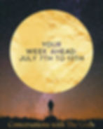 Silhouette of person on a hill under a starry sky. Large gold circle reads "Your Week Ahead: dates." Text below: "Conversations with The Gods."