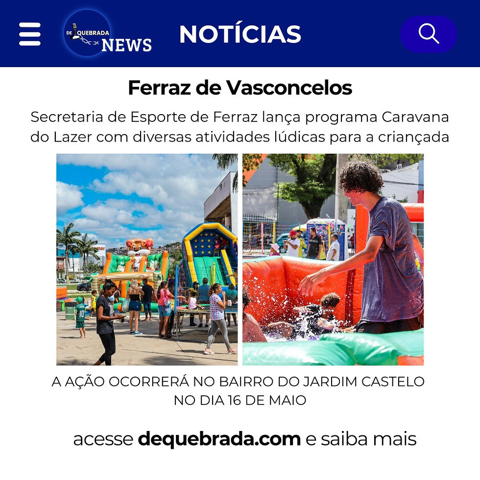 A cidade de Ferraz de Vasconcelos vai ganhar um novo projeto voltado pra criançada: a Caravana do Lazer, uma iniciativa da Secretaria de Esporte que promete levar diversão, aprendizado e integração para diferentes regiões da cidade.