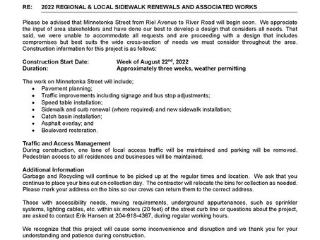 Construction Notice - Minnetonka Street 
