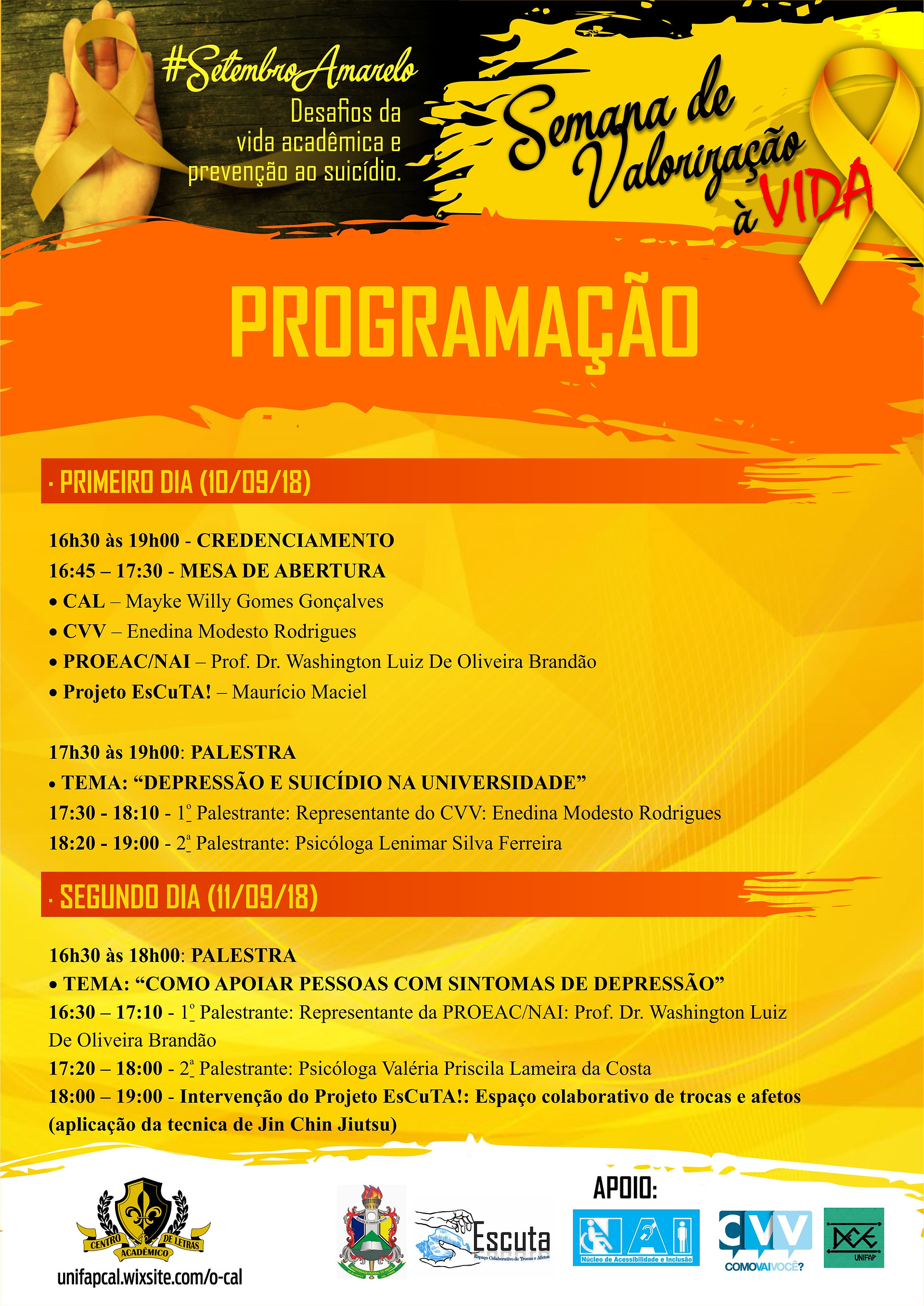 SETEMBRO AMARELO - PROGRAMAÇÃO