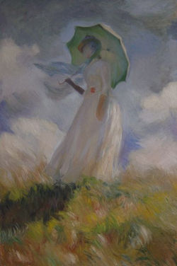 Monet femme avec un parasol tourné vers la gauche