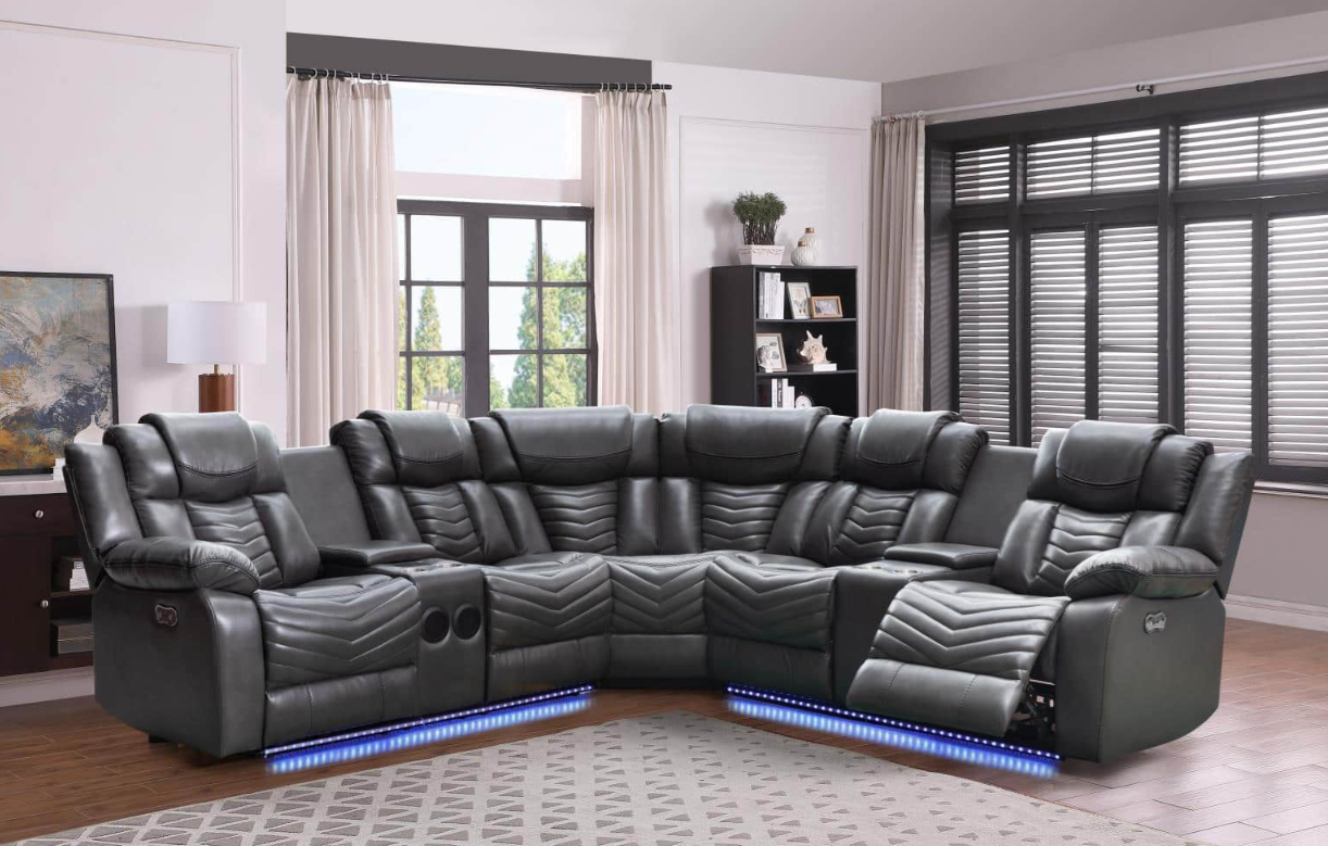 Gray Leather Sectional 6850