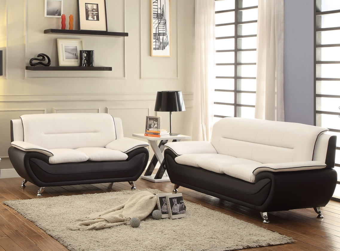 Sofa y Loveseat White/ Black 878