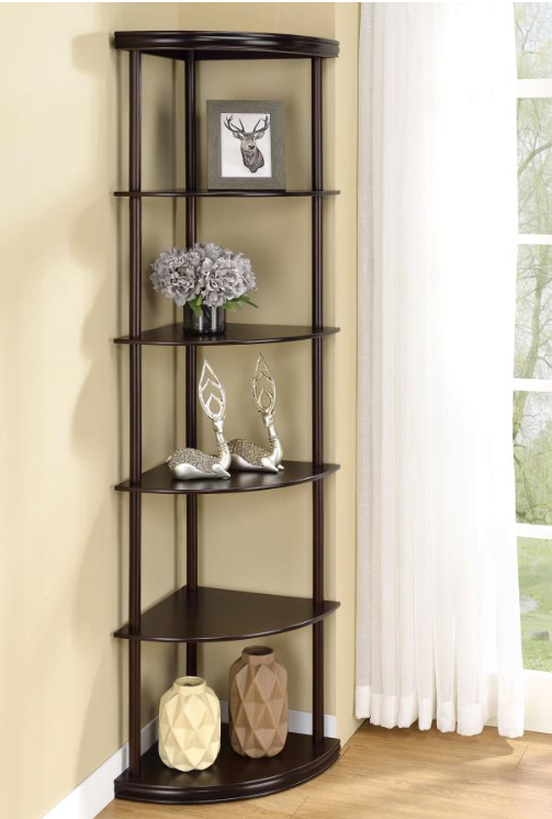 72-inch 5-shelf Corner Bookshelf Cappuccino   800279