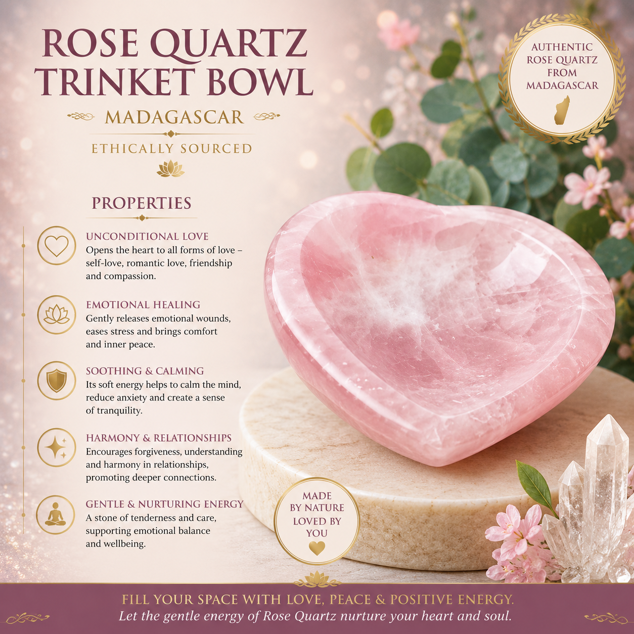 Rose Quartz Trinket Bowl - MADAGASCAR