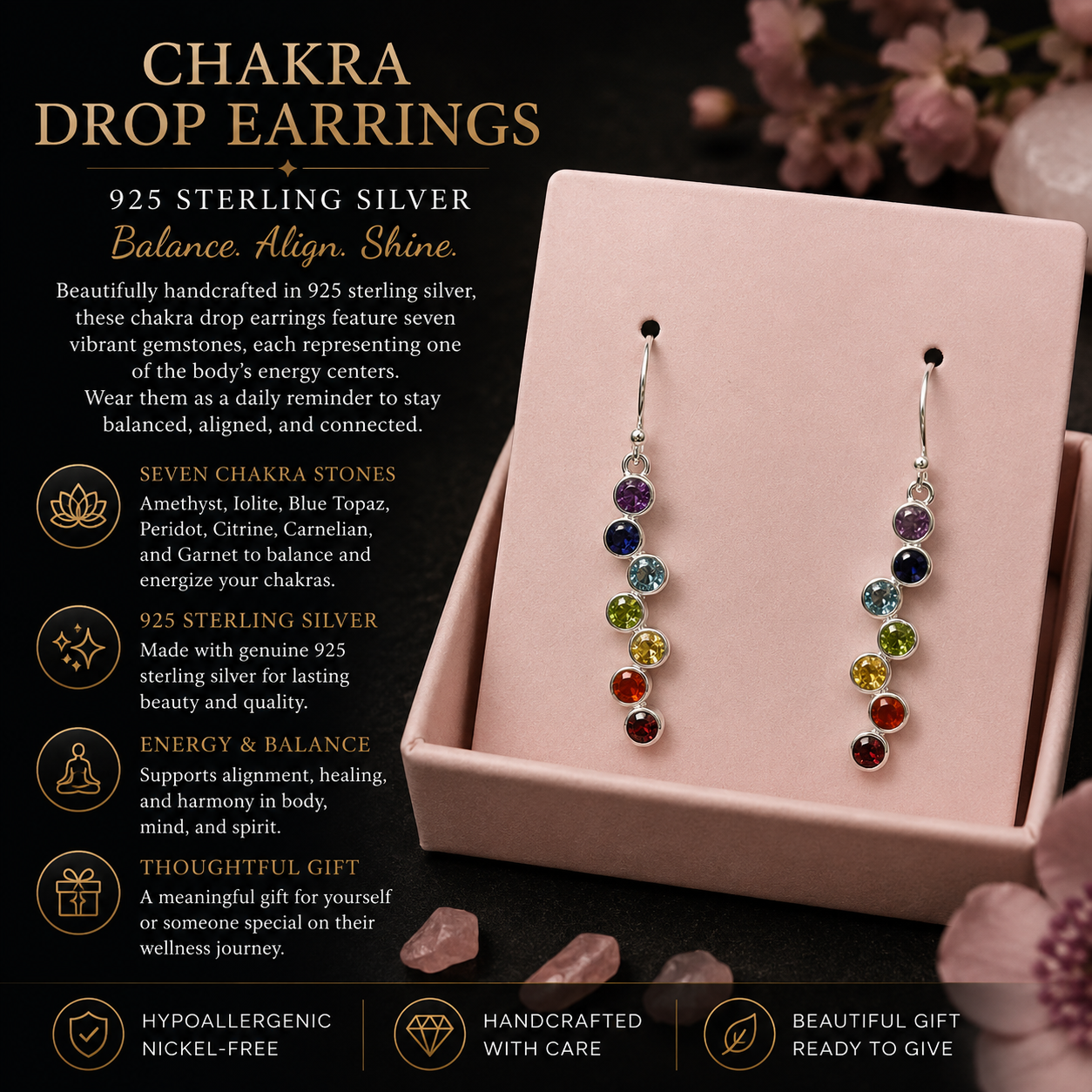 Chakra Drop Earrings - 925 Silver