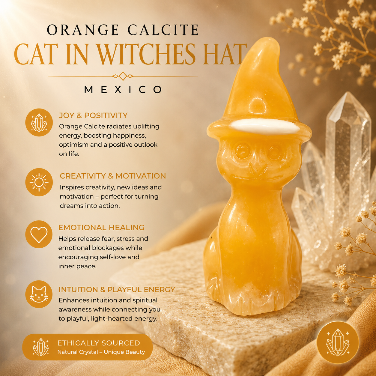 Cats in Witches Hats - Orange Calcite - MEXICO (One Supplied)