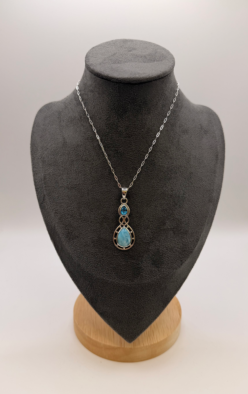 Larimar and Topaz Pendant and Chain Set - 925 Silver - BRAZIL