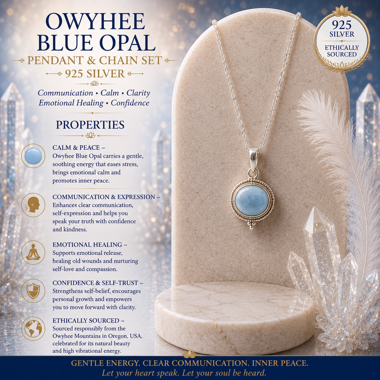 Owyhee Blue Opal Pendant - 925 Silver - USA
