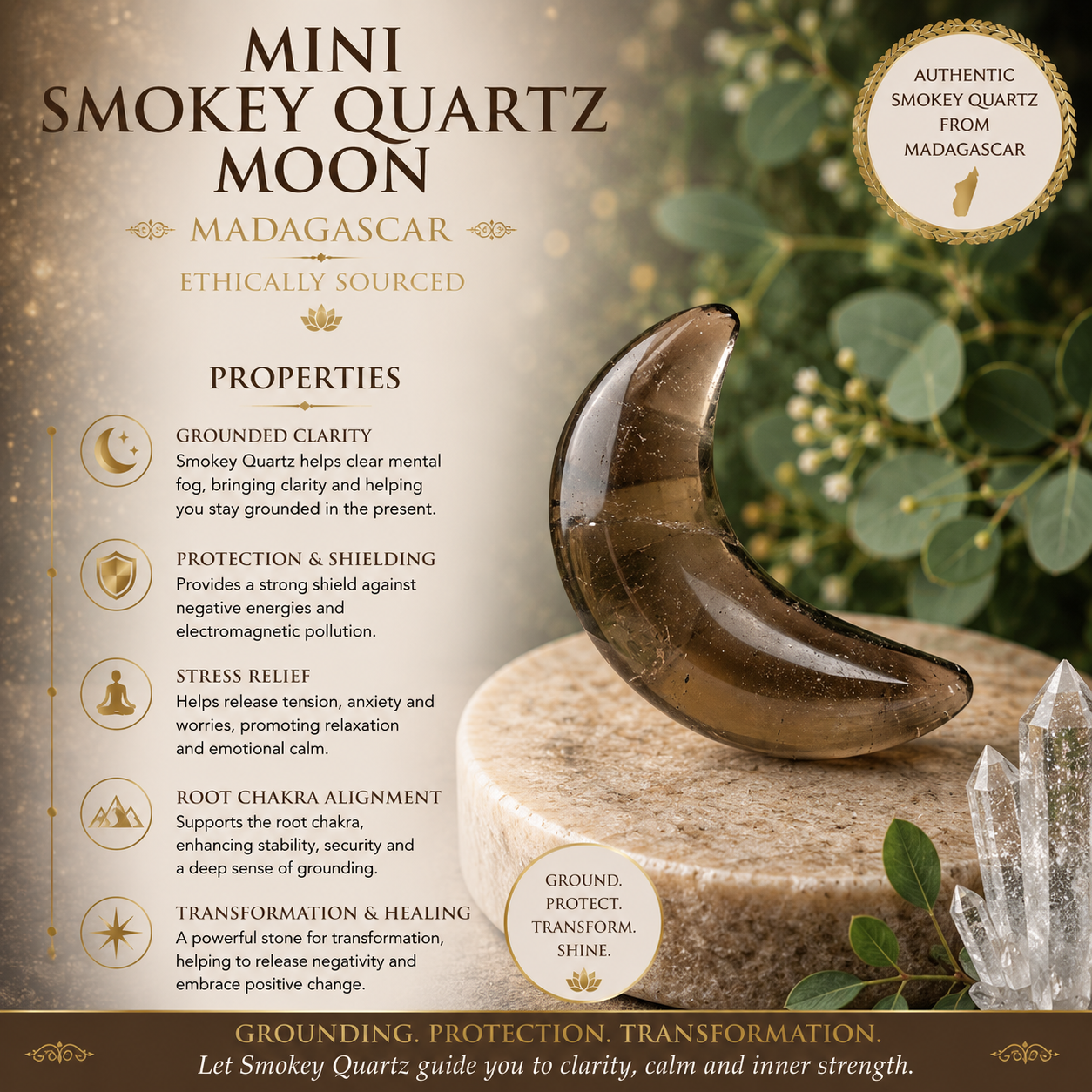 Mini Smokey Quartz Moon - MADAGASCAR