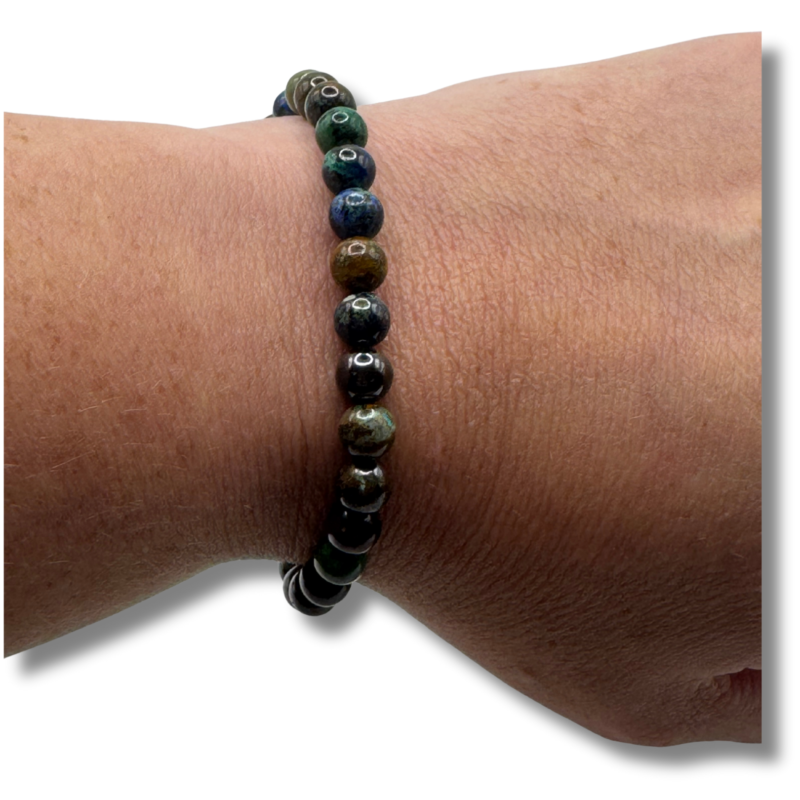 Chrysocolla with Azurite Round Bead Bracelet 6mm