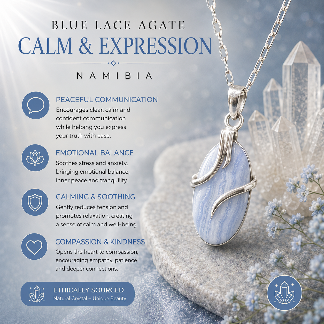 Blue Lace Agate Pendant and Chain Set / 925 Silver - NAMIBIA (3)