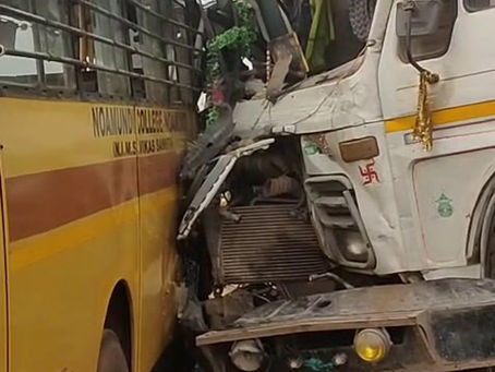 BREAKING : हाइवा और कॉलेज बस के बीच सीधी टक्कर, चालक सहित कई छात्र घायल