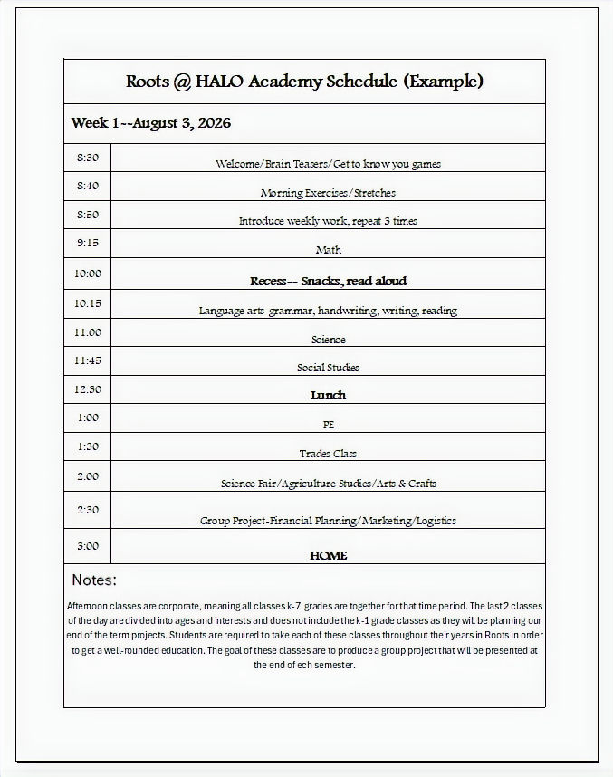 Roots example schedule.png
