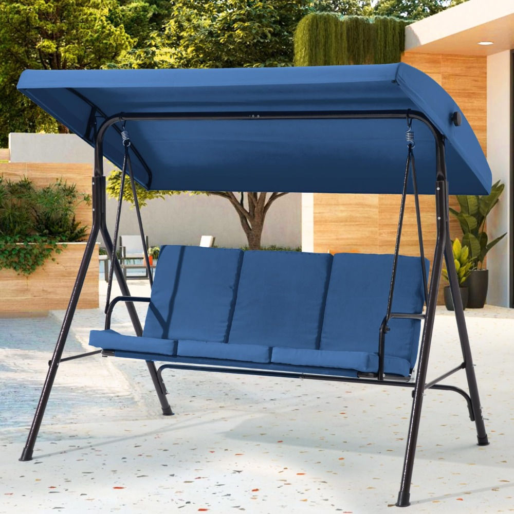 3 Seat Patio Swing with Removable Cushions and Adjustable Canopy