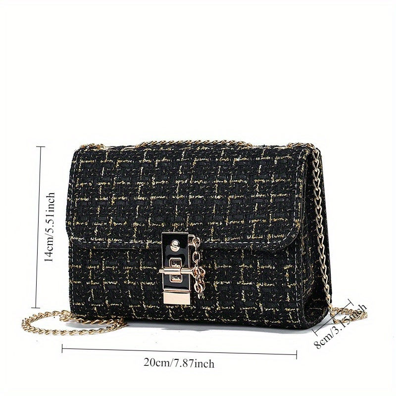 Thumbnail: Elegant Tweed-like Shoulder Bag With Chain Strap