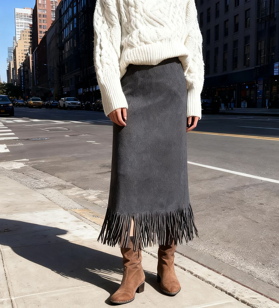Thumbnail: Elegant Fringed Long Suede Skirt
