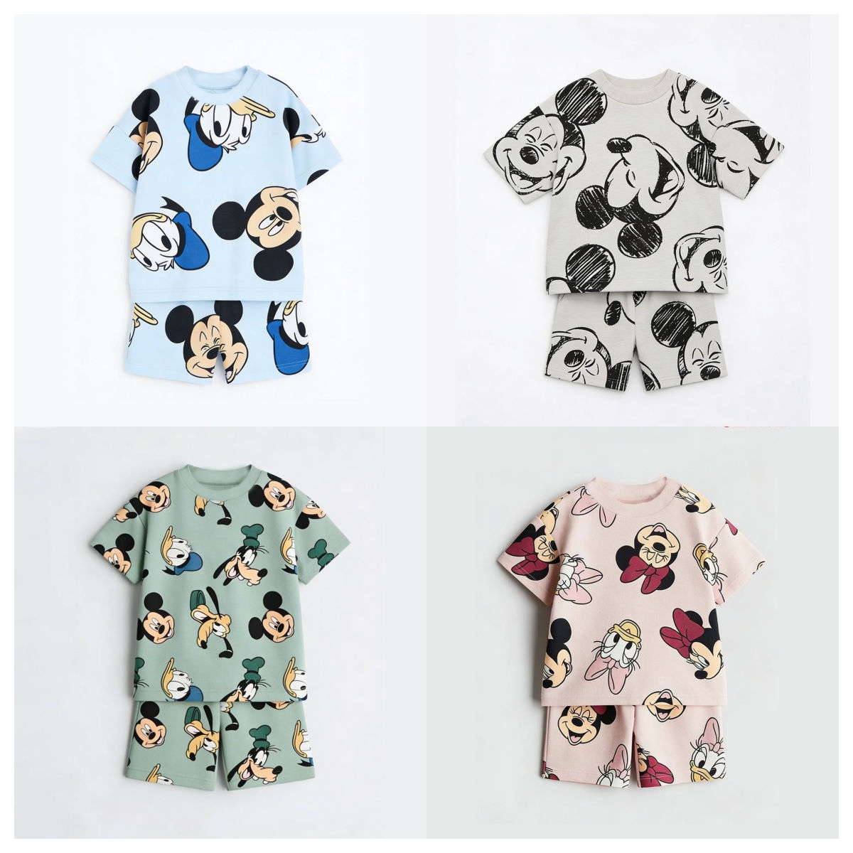  Kids Short Sleeve Cotton Cartoon Tees And Shorts