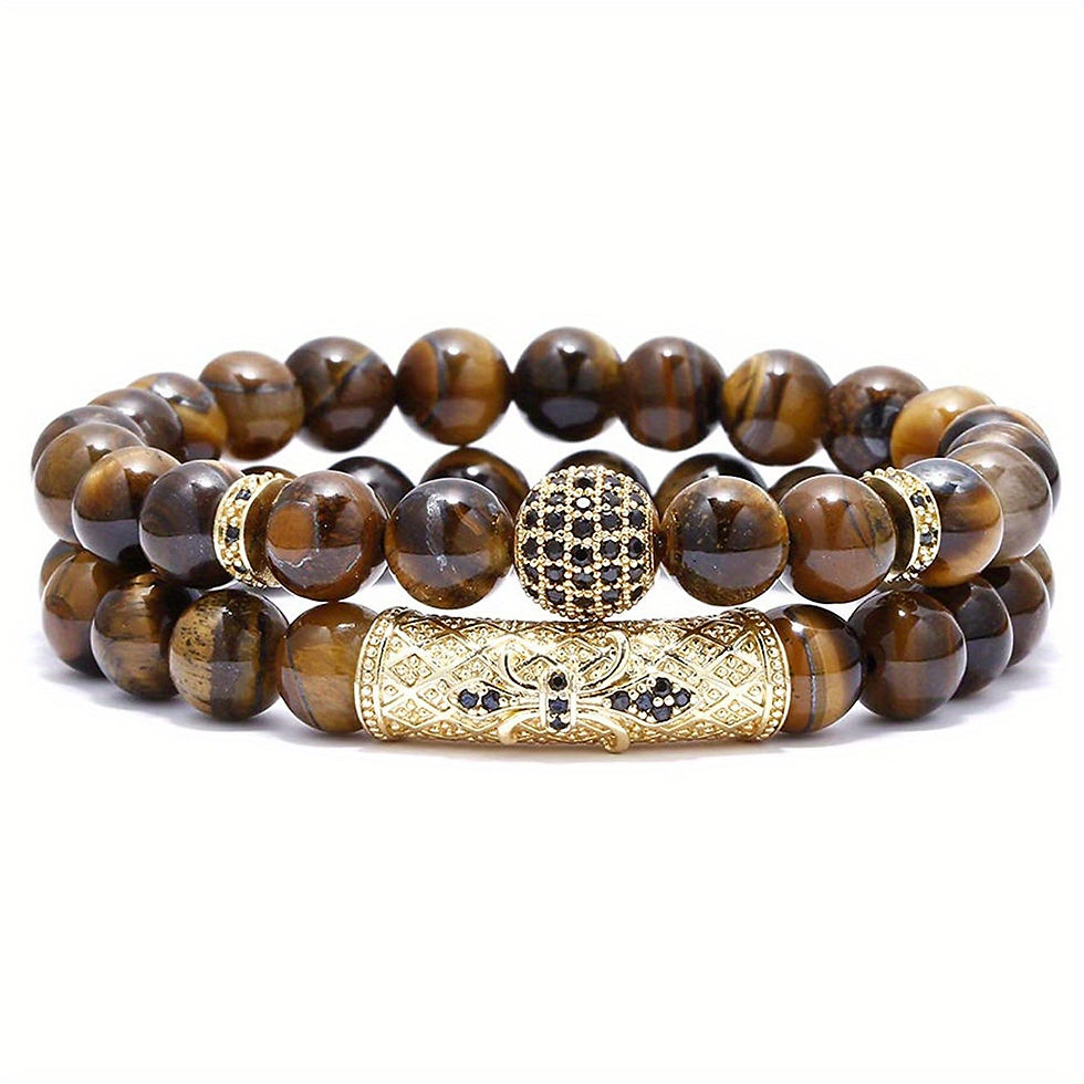 Thumbnail: 2pcs/set 8mm Tiger Eye Stone Bead Bracelet Elastic Natural Stone Bracelet for Me