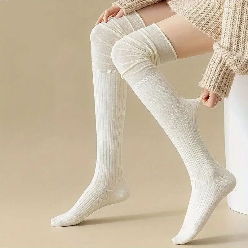 Thumbnail: 1/4 Pairs Women Solid Color Knee High Socks