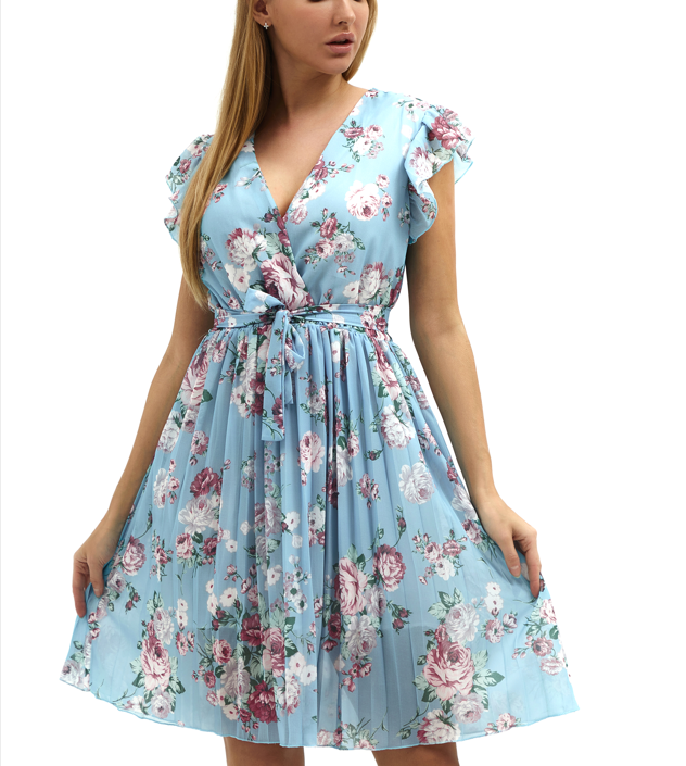 Thumbnail: Summer Flounces Short Sleeves V-neck Digital Print Dress Sexy Office Women Dress