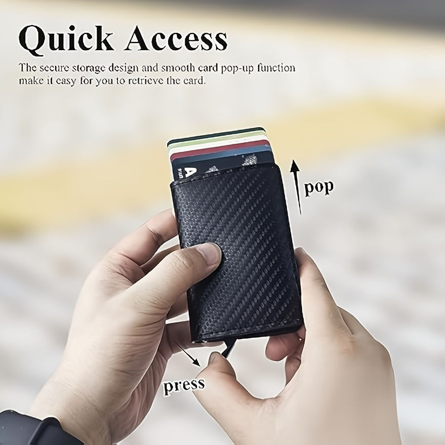 Thumbnail: OBCREATOR Carbon Fiber RFID Blocking Wallet, Slim Metal Pop-Up Credit Card Holde