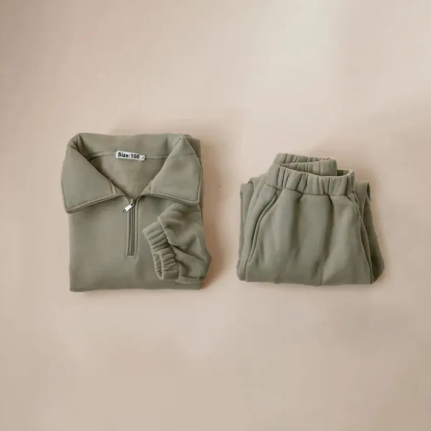 Thumbnail: Children Warm Fleece Sweatshirt + Pant Outfit