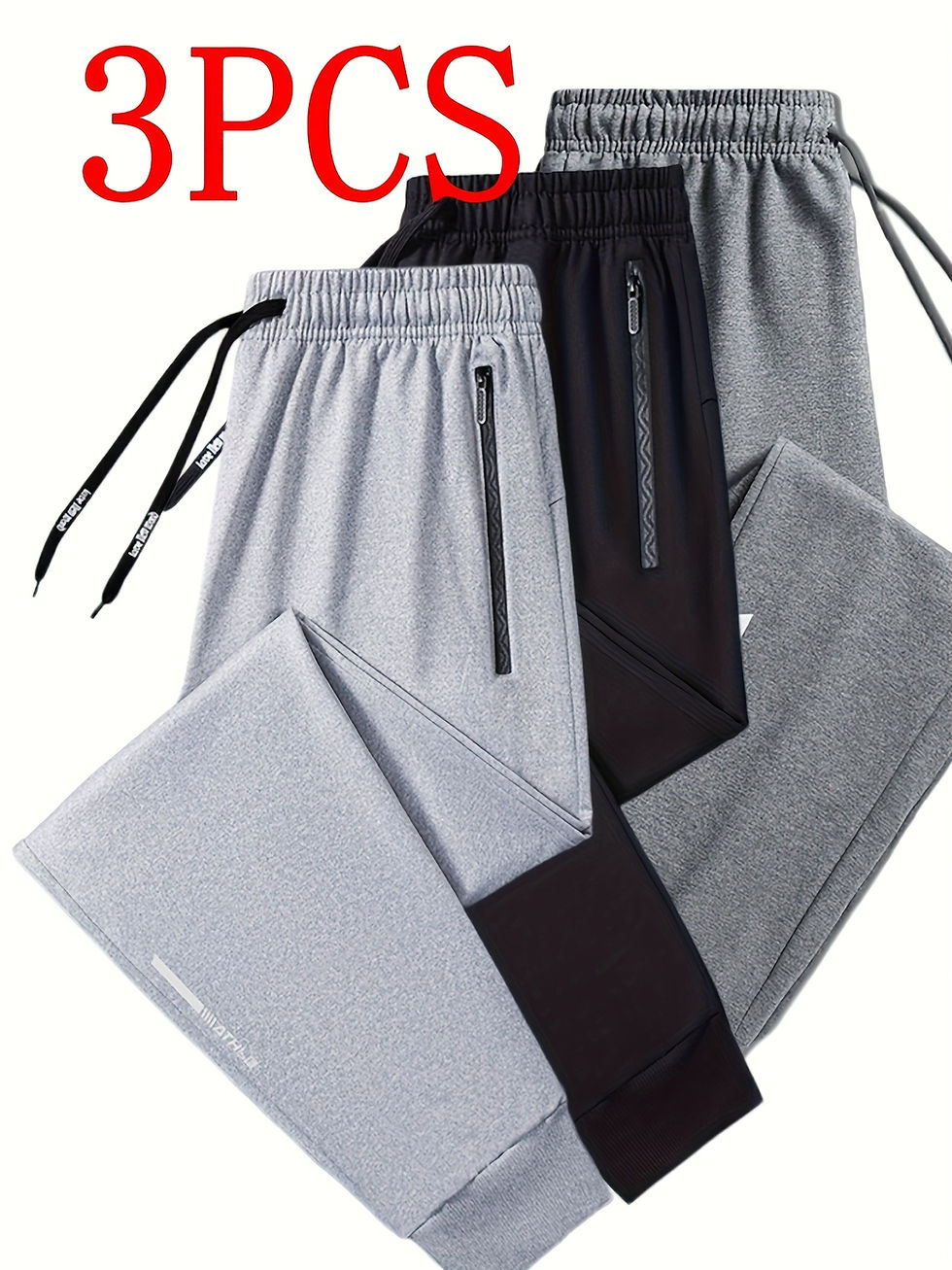 Thumbnail: 3pcs, Men's Pants Sports Casual, Stretch Loose, Premium, Zipper Leg Pants, Outdo