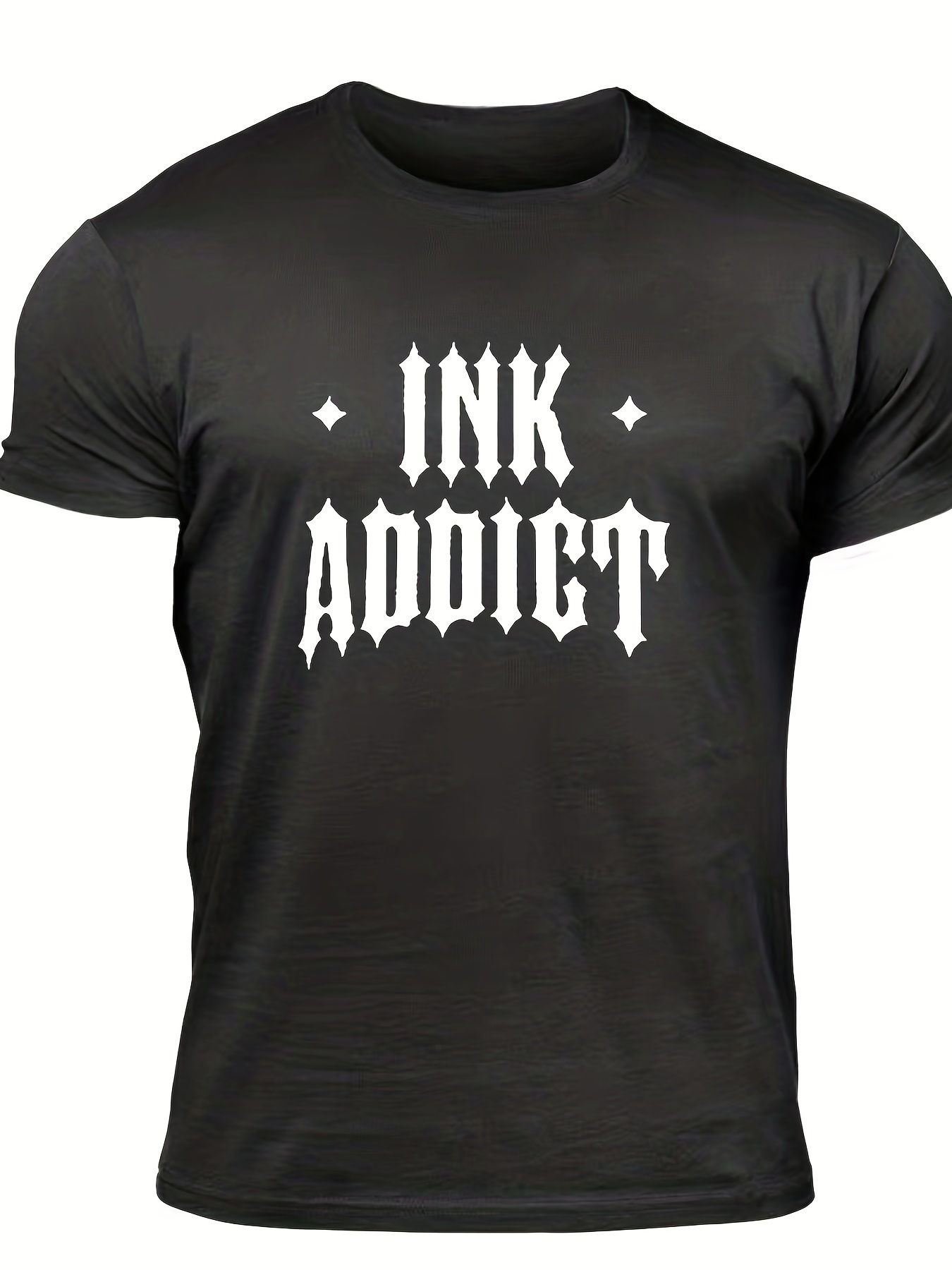 Men's Ink Addict Print T-shirt, Casual Comfy Slightly Stretch Crew Neck Tee, Men