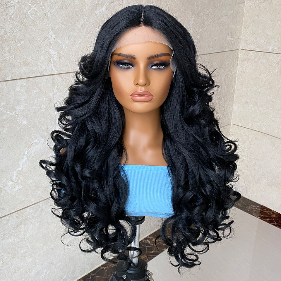 Thumbnail: Synthetic Curly Pre Plucked Lace Front Wigs With Bangs