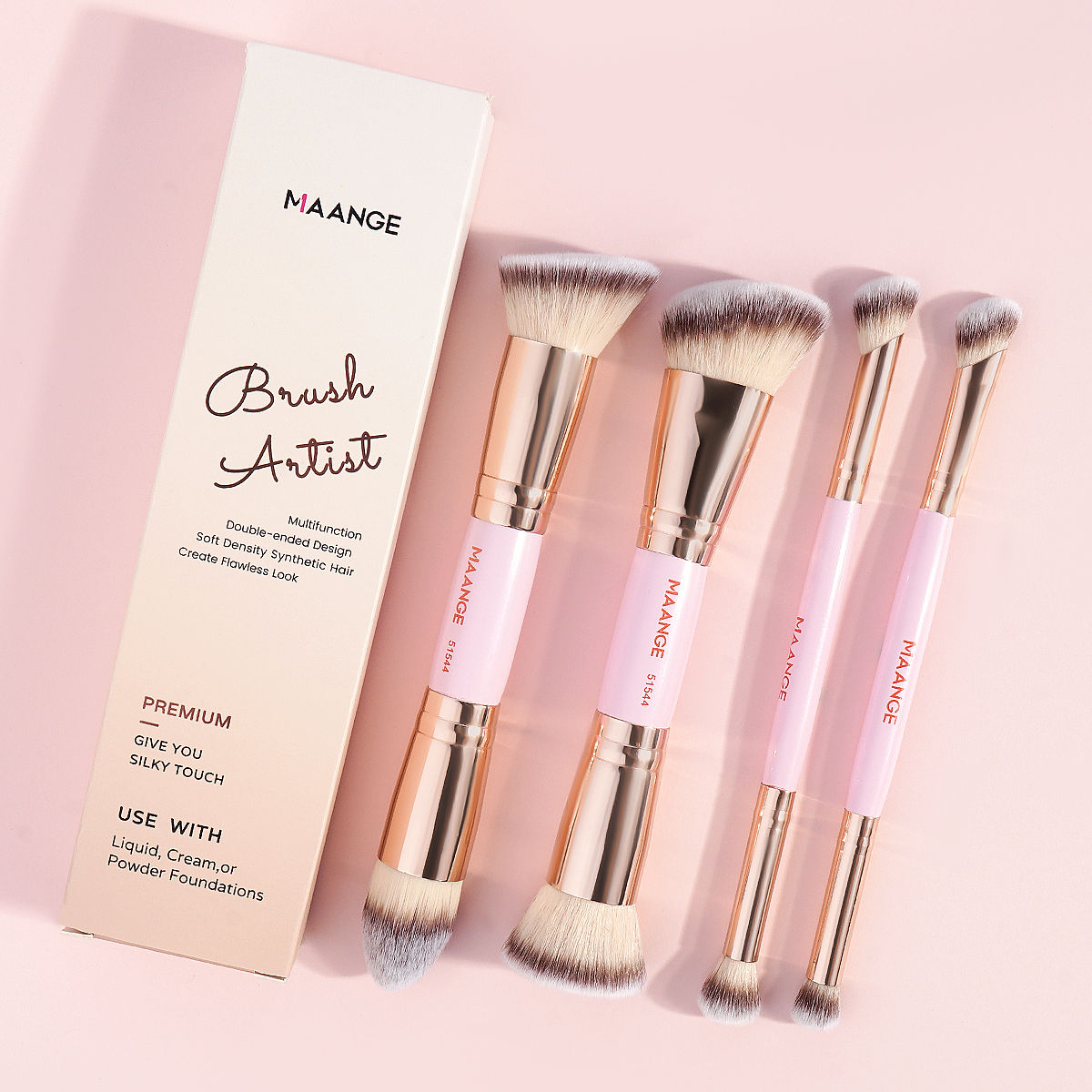 MAANGE 4pcs Basic Makeup Brushes Set With Box Dual-ended Foundations Powder Blus