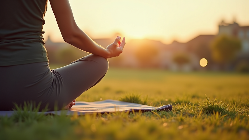 Eye-level view of a person practicing yoga in a serene environment