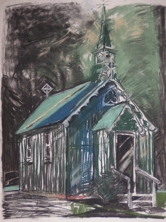 The Church in the Woods, Charcoal & Pastel, 78 x 55cm