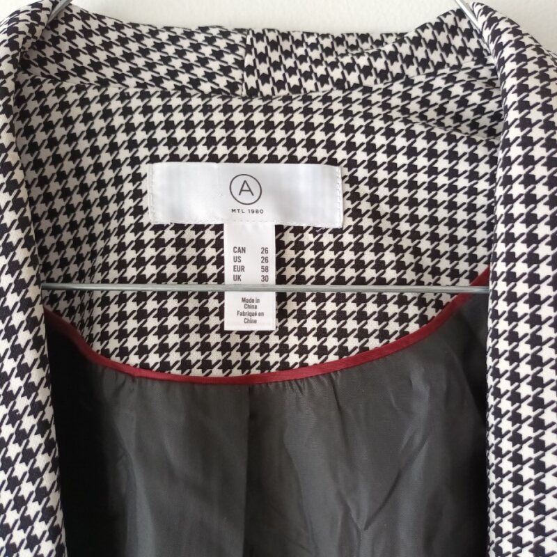 Women’s Plus Size Houndstooth Shawl Collar Blazer – Classic Black & White Jacket
