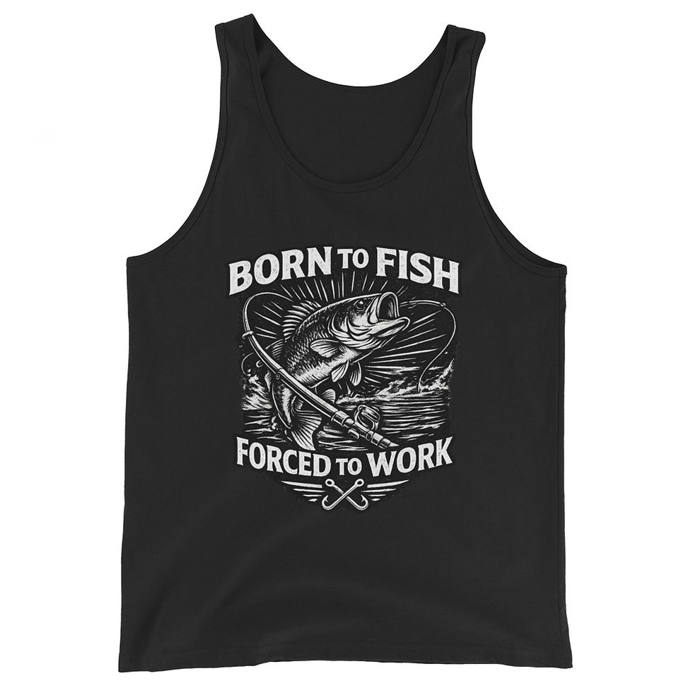 Born To Fish Tank Top Black Front View