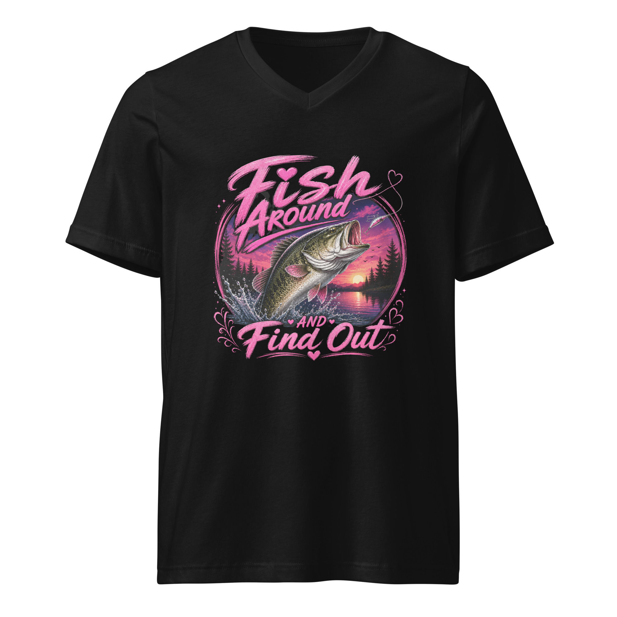 Fish Around & Find Out Pink T-Shirt Front View