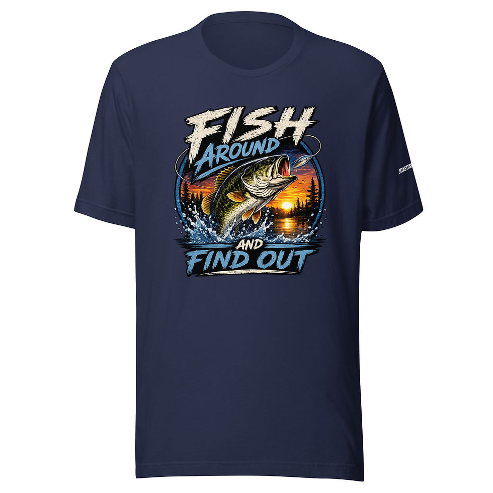 Fish Around & Find Out T-Shirt Blue Front View