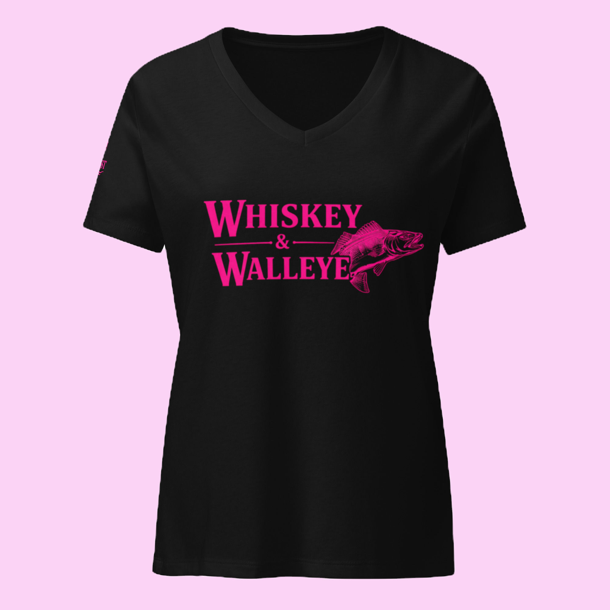 Whiskey & Walleye Black & Pink Tee Front View