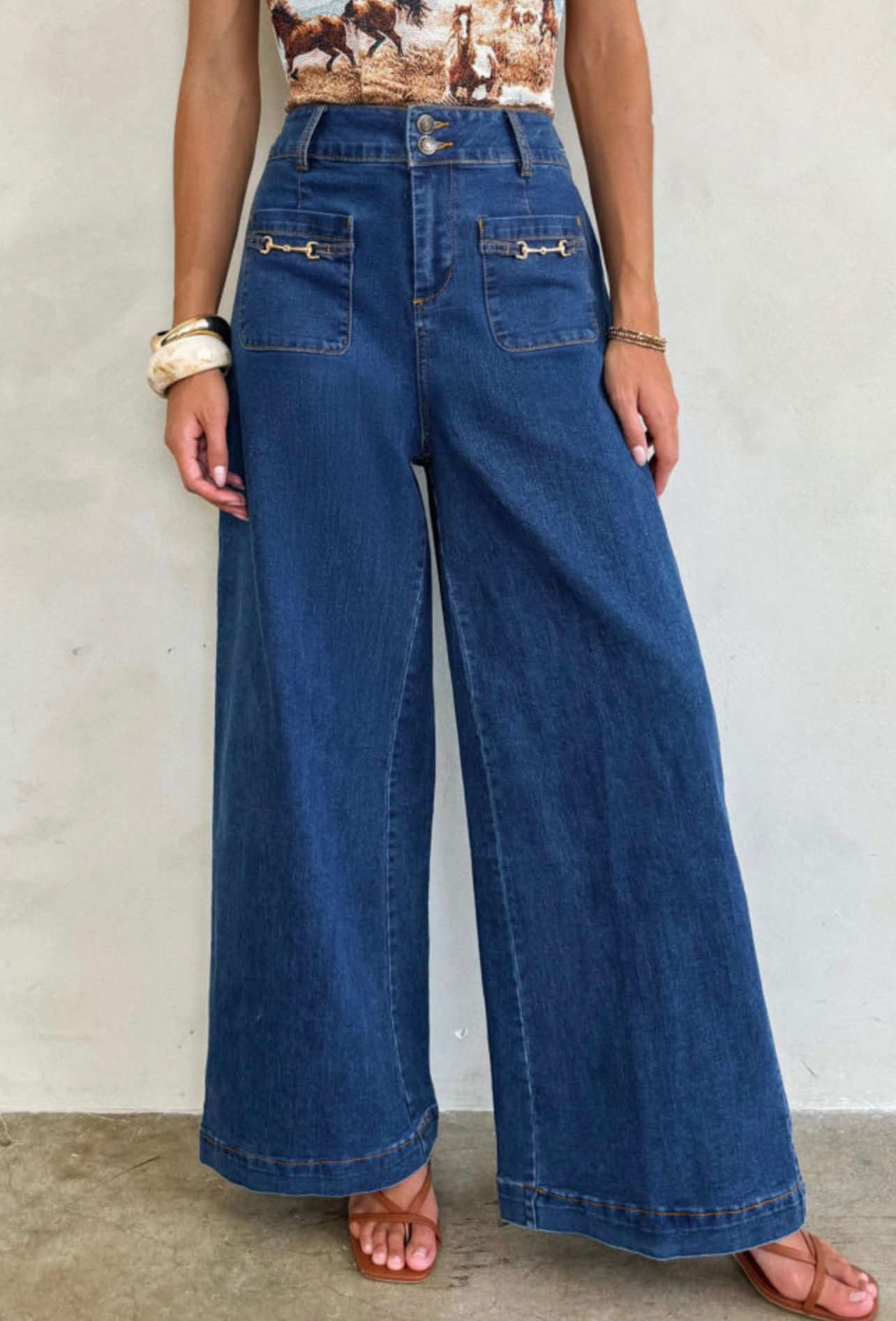 Sail Blue Wide Leg Denim Pants