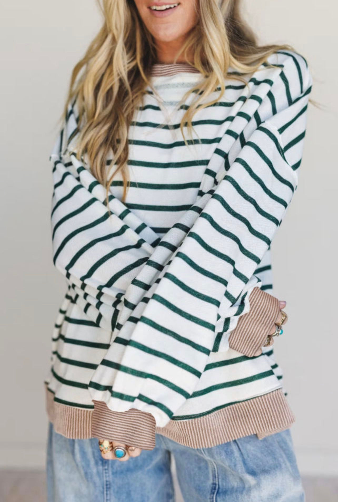 White Stripe Twisted Ribbed Sweatshirt
