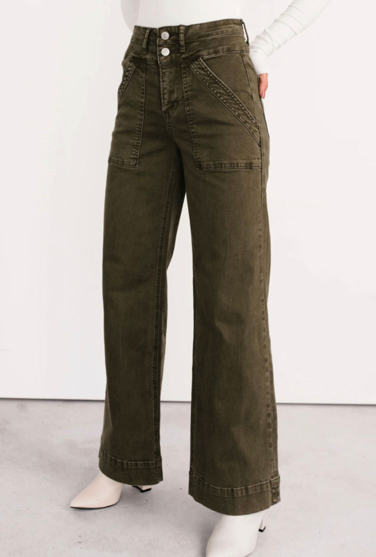 Jungle Green Loose Straight Jeans